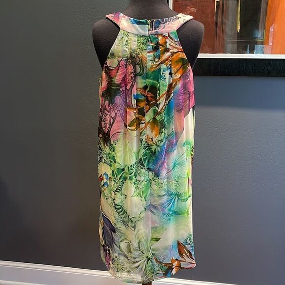 K studio sheer lined soft floral pleated beaded neckband halter midi. Size 6. - Picture 4 of 6